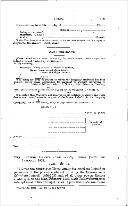 The Housing Grant (Amendment) Rules (Northern Ireland) 1928