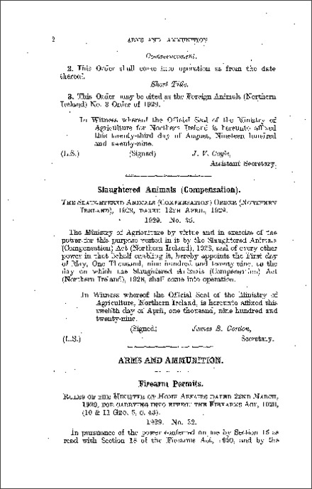 The Arms and Ammunition: Firearm Permits Rules (Northern Ireland) 1929