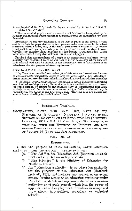 The Secondary Teachers Regulations (Northern Ireland) 1929