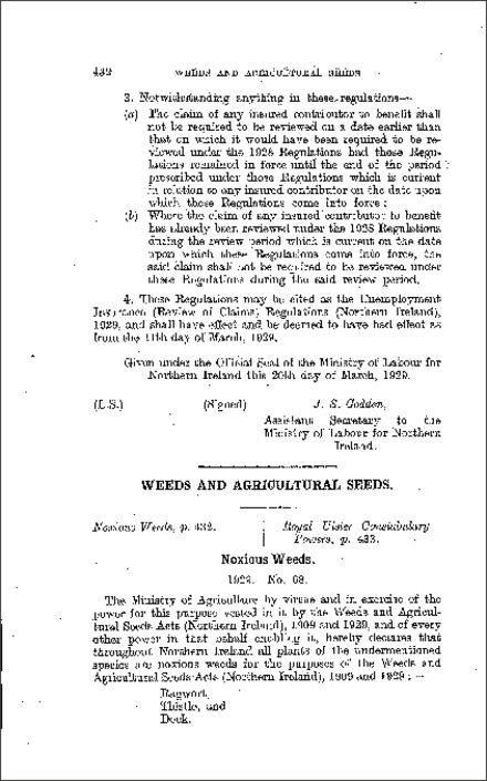 The Noxious Weeds Order (Northern Ireland) 1929