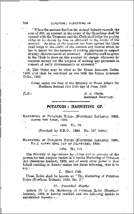 The Marketing of Potatoes Rules (Northern Ireland) 1930