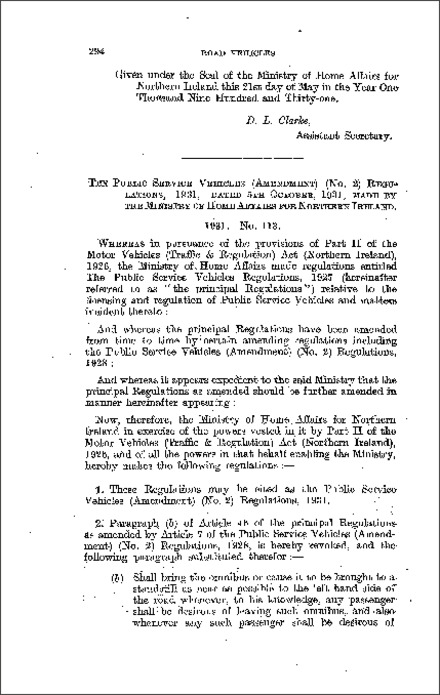The Public Service Vehicles (Amendment) (No. 2) Regulations (Northern Ireland) 1931