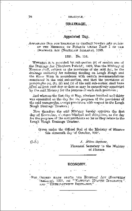 The Drainage: Apptd.day Order (Northern Ireland) 1931