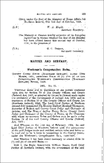 The Workmen's Compensation Amendment Rules (Northern Ireland) 1931