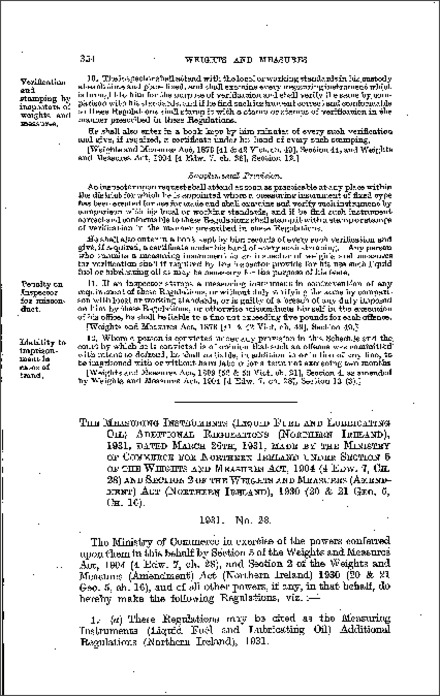 The Measuring Instruments (Liquid Fuel and Lubricating Oil) Additional Regulations (Northern Ireland) 1931