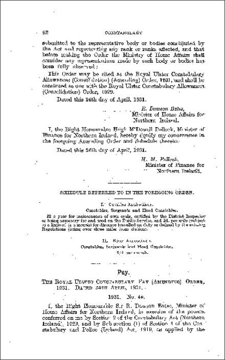 The Royal Ulster Constabulary Pay (Amendment) Order (Northern Ireland) 1931