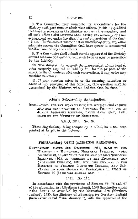 The King's Scholarship Examination Regulations (Northern Ireland) 1931