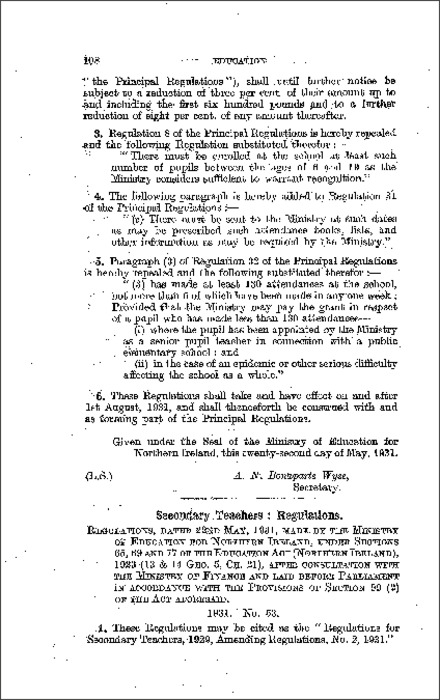 The Secondary Teachers Amendment Regulations No. 2 (Northern Ireland) 1931