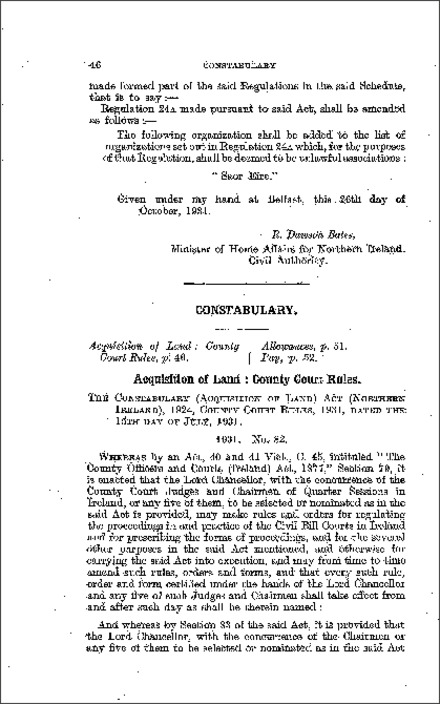 The Constabulary (Acquisition of Land) (County Court) Rules (Northern Ireland) 1931