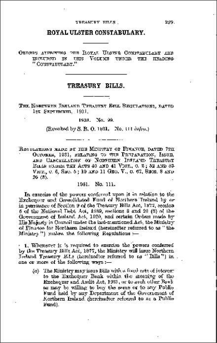The Treasury Bill Regulations (Northern Ireland) 1931