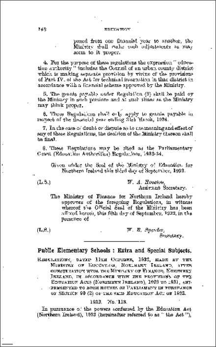 The Instruction of Public Elementary School Pupils in Extra and Special Subjects Regulations (Northern Ireland) 1932