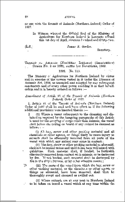 The Transit of Animals (Amendment) Order No. 2 (Northern Ireland) 1932