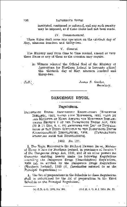 The Dangerous Drugs Amendment Regulations (Northern Ireland) 1932