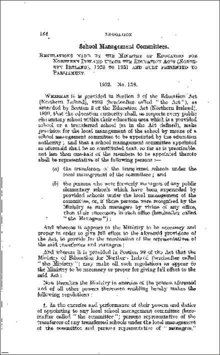 The Education (Representatives on School Management Committees) Regulations (Northern Ireland) 1932