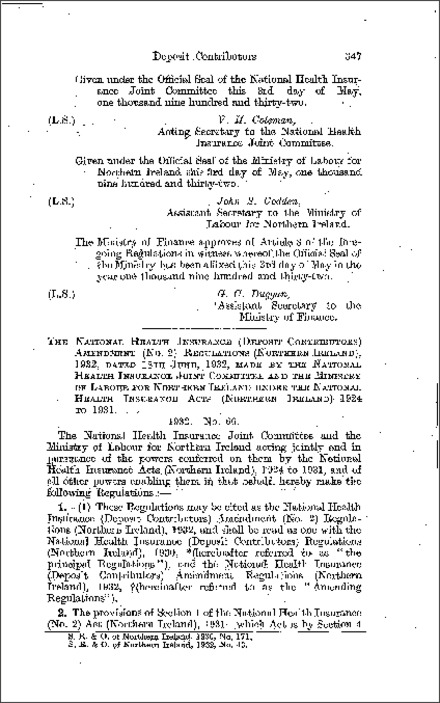 The National Health Insurance (Deposit Contributors) Amendment (No. 2) Regulations (Northern Ireland) 1932