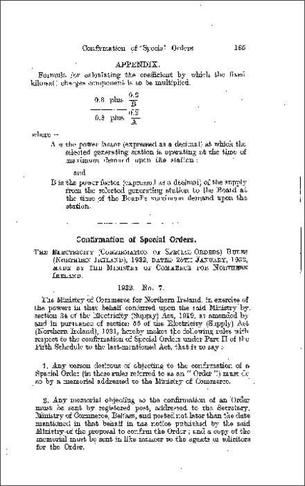 The Electricity (Confirmation of Special Orders) Rules (Northern Ireland) 1932
