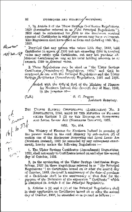The Ulster Savings Certificates (Amendment) (No. 2) Regulations (Northern Ireland) 1933