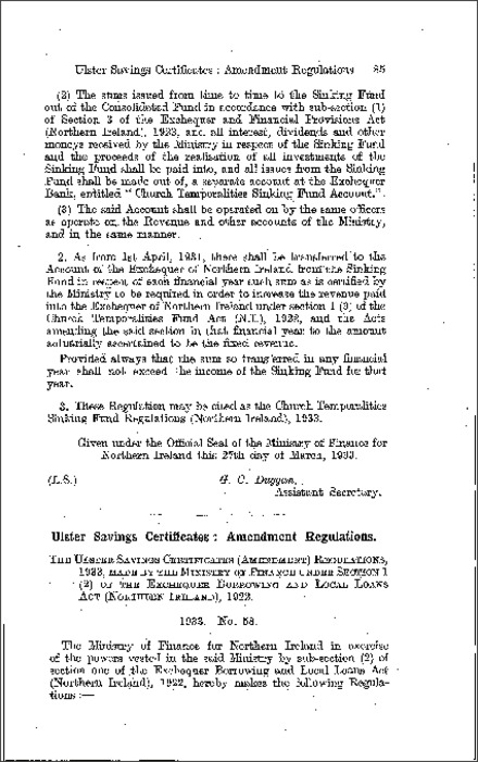 The Ulster Savings Certificates (Amendment) Regulations (Northern Ireland) 1933