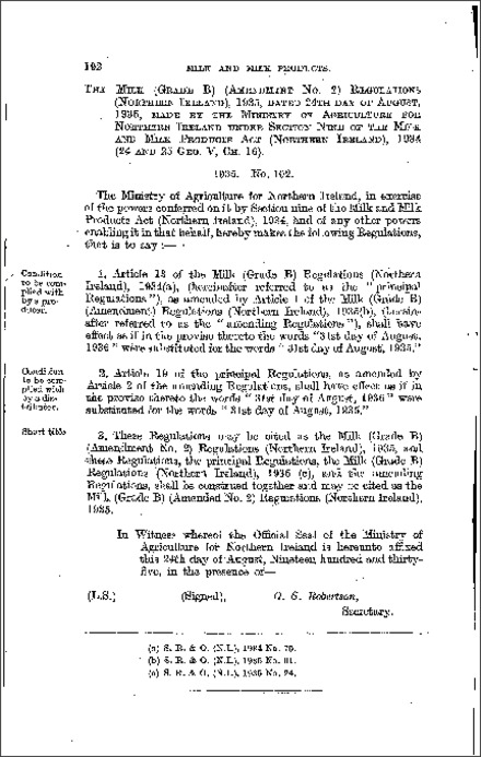 The Milk (Grade B) (Amendment No. 2) Regulations (Northern Ireland) 1935