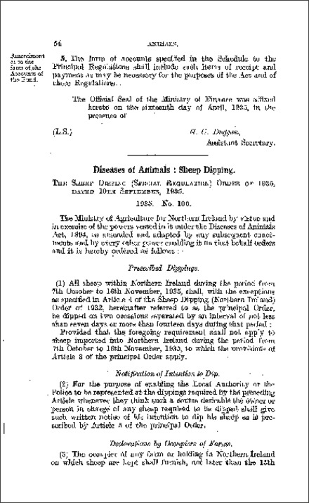 The Sheep Dipping (Special Regulation) Order (Northern Ireland) 1935