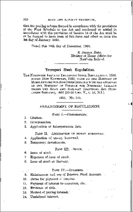 The Northern Ireland Transport Stock Regulations (Northern Ireland) 1935