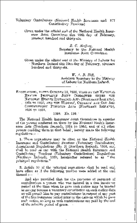 The National Health Insurance and Contrib. Pensions (Voluntary Contributors) Amendment (No. 2) Regulations (Northern Ireland) 1936