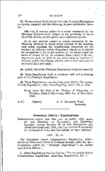 The Secondary School Examinations Amending No. 1 Regulations (Northern Ireland) 1936