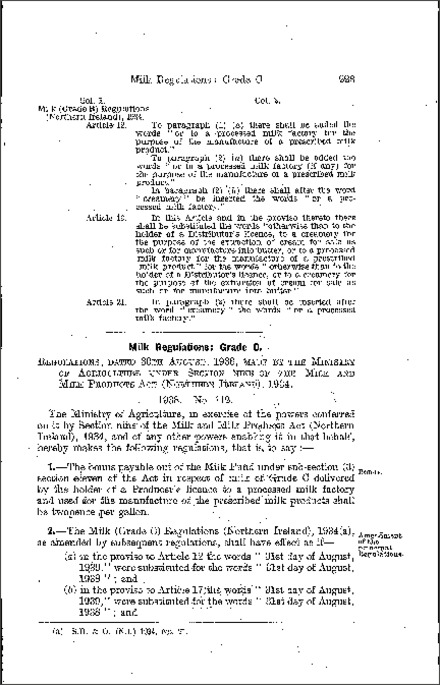 The Milk (Grade C) (Amendment) Regulations (Northern Ireland) 1938