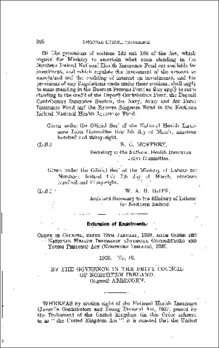 The National Health Insurance (Extension of Enactments) Order (Northern Ireland) 1938