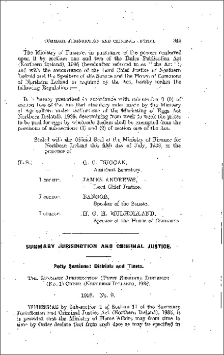 The Summary Jurisdiction (Petty Sessions Districts) (No. 1) Order (Northern Ireland) 1938