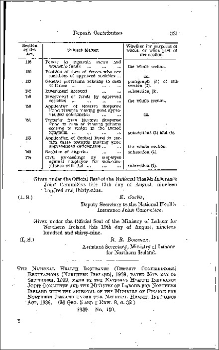 The National Health Insurance (Deposit Contributors) Regulations (Northern Ireland) 1939