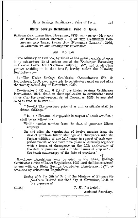 The Ulster Savings Certificates (Price of Issue) Regulations (Northern Ireland) 1939