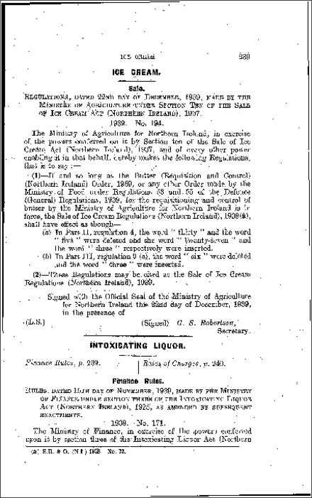 The Intoxicating Liquor (Finance) Rules (Northern Ireland) 1939