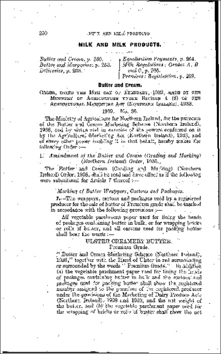 The Butter and Cream (Grading and Marking) Amendment Order (Northern Ireland) 1939