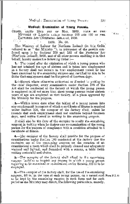 The Factories (Examination of Young Persons) Order (Northern Ireland) 1939