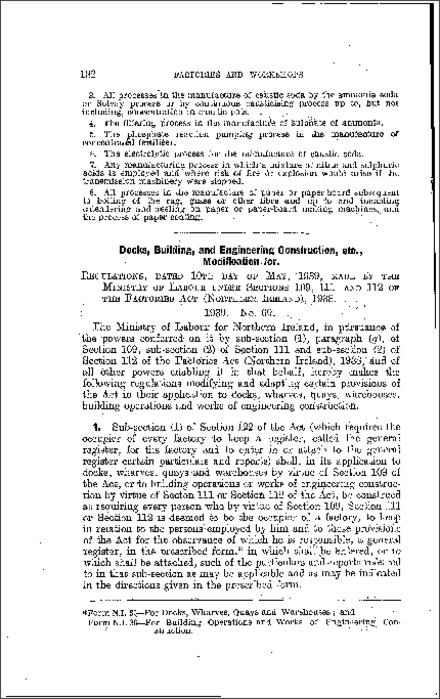 The Factories (Modification for Docks, Building and Engineering Construction, etc.) Regulations (Northern Ireland) 1939