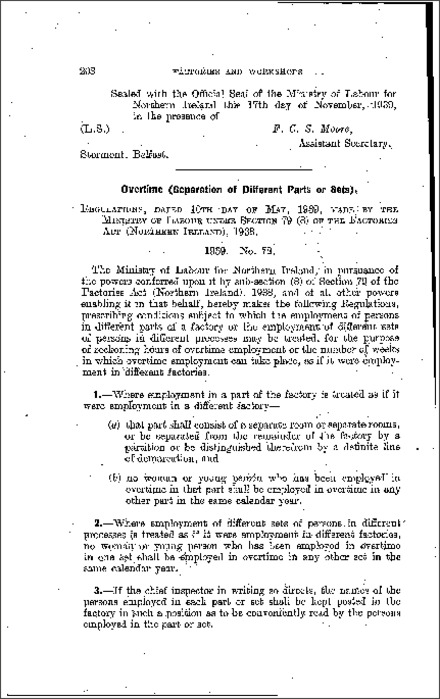The Factories (Overtime - Separation of Different Parts or Sets) Regulations (Northern Ireland) 1939