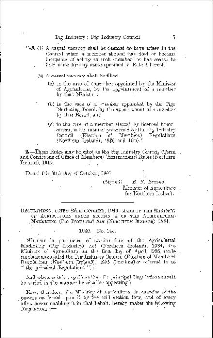 The Pig Industry Council (Casual Vacancies) Regulations (Northern Ireland) 1940