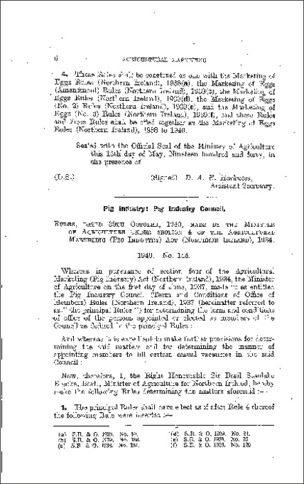 The Pig Industry Council (Term and Conditions of Office of Members) (Amendment) Rules (Northern Ireland) 1940