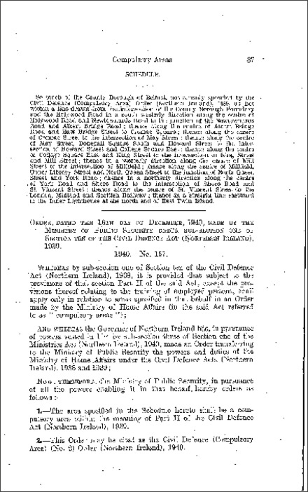 The Civil Defence (Compulsory Area) (No. 2) Order (Northern Ireland) 1940
