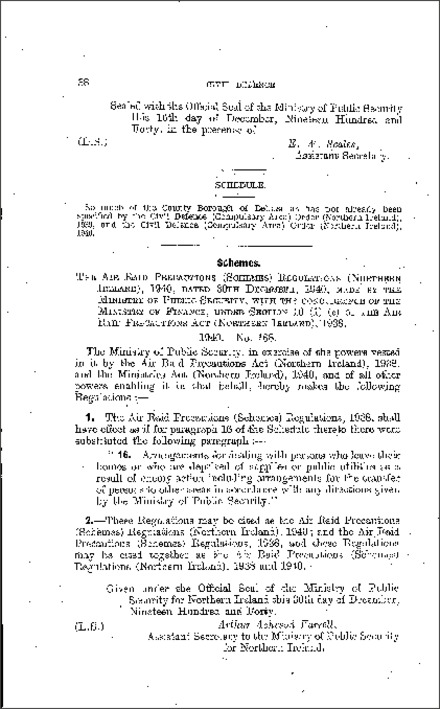 The Air Raid Precautions (Schemes) Regulations (Northern Ireland) 1940