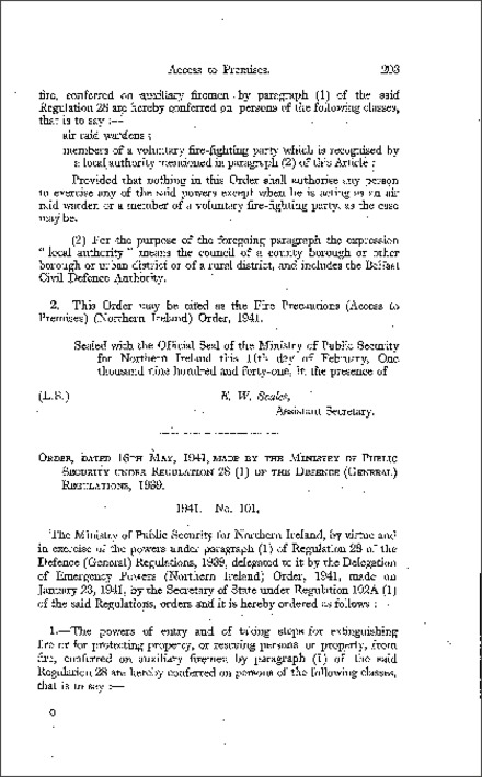 The Fire Precautions (Access to Premises) (No. 2) Order (Northern Ireland) 1941