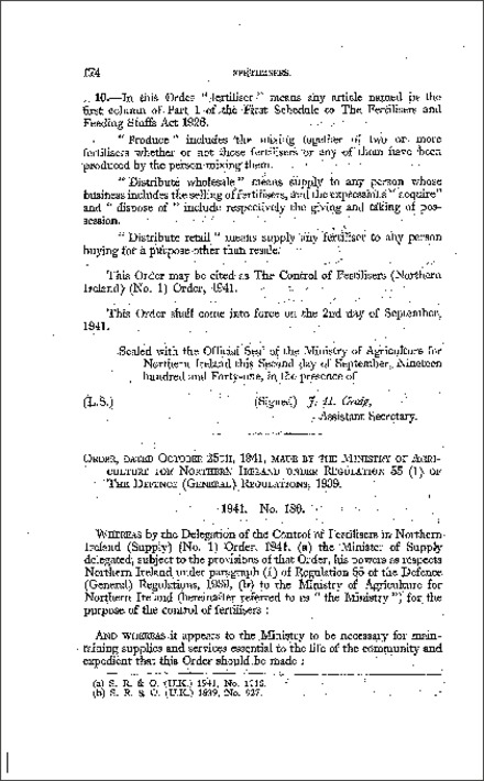 The Control of Fertilisers (No. 2) Order (Northern Ireland) 1941