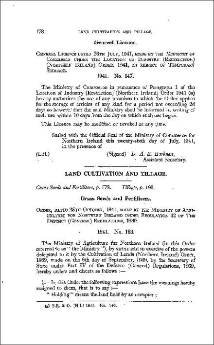 The Grass Seeds and Fertilisers General Order (Northern Ireland) 1941
