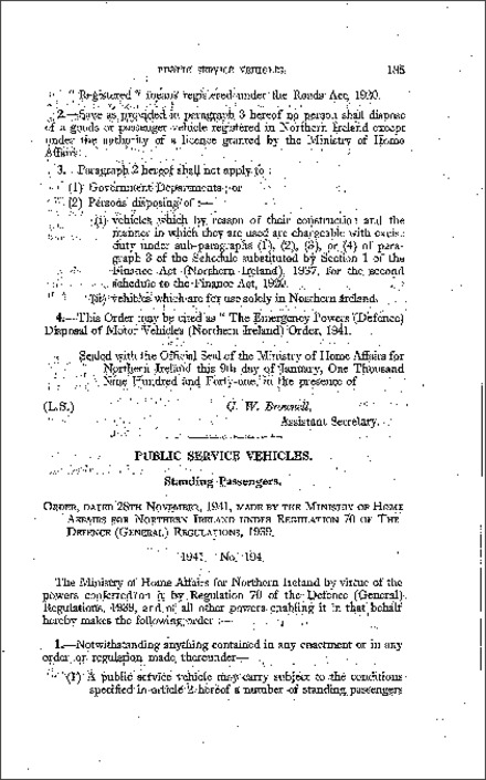 The Standing Passengers Order (Northern Ireland) 1941