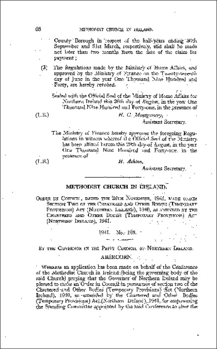 The Methodist Church in I. (Temporary Provisions) Order (Northern Ireland) 1941