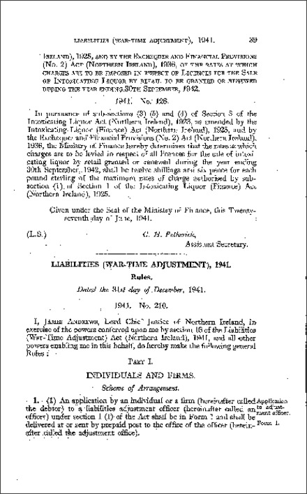 The Liabilities (War -Time Adjustment) Rules (Northern Ireland) 1941