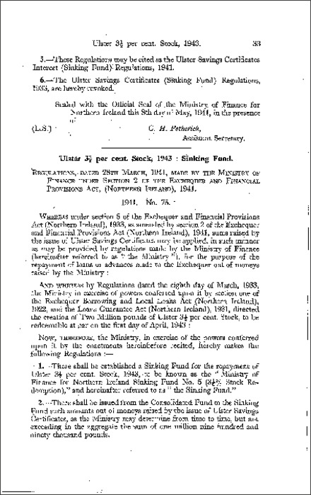 The Ulster 31⁄2 per cent. Stock (Sinking Fund) Regulations (Northern Ireland) 1941