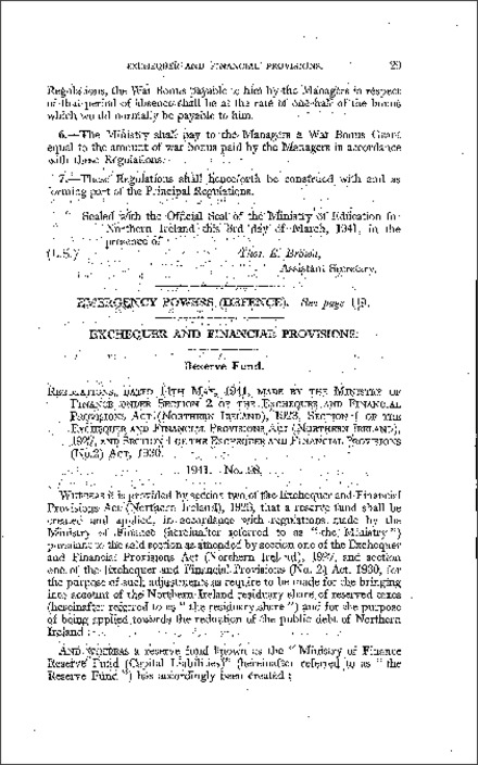 The Reserve Fund Regulations (Northern Ireland) 1941