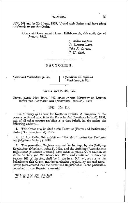 The Factories (Forms and Particulars) Order (Northern Ireland) 1942
